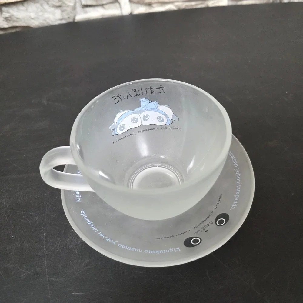 San-X Tarepanda 1999 Frosted Glass Cup‎ & Saucer Set Heisei Retro